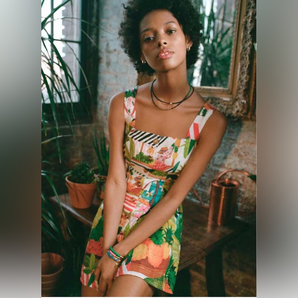 Farm Rio Tropical Fair Linen Mini Dress